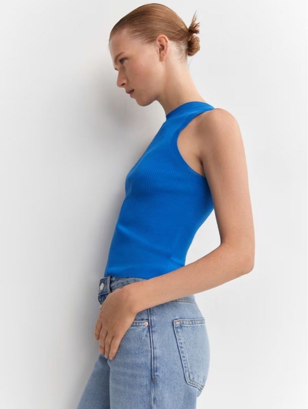 MNG Mango Electric Blue Ribbed Sleeveless Tank Top Size M - Picture 4 of 8